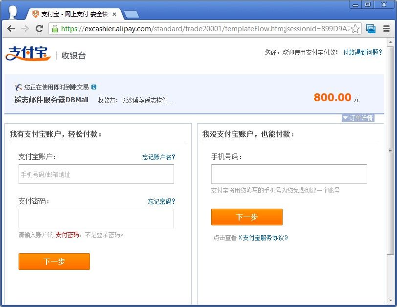 支付宝支付页面